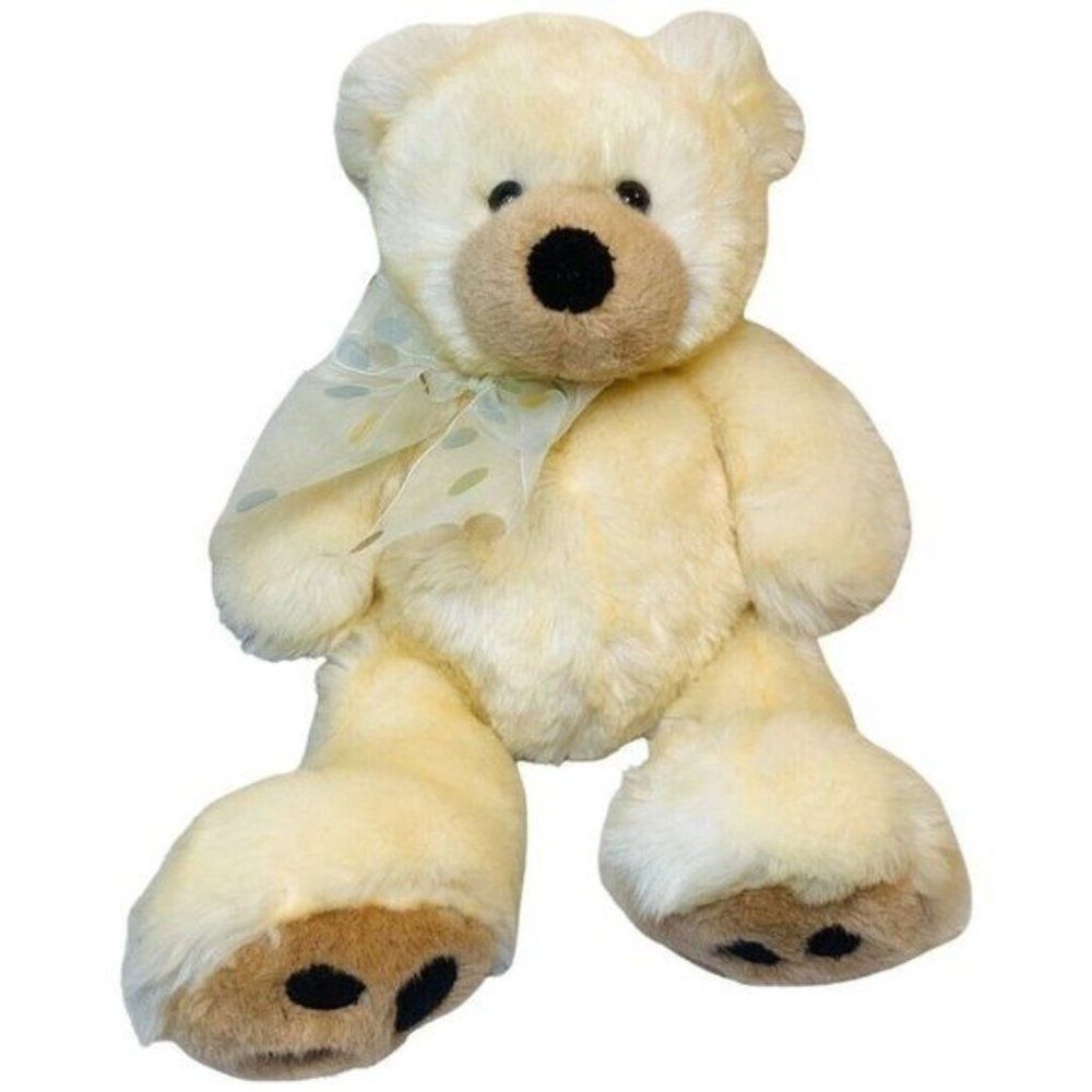 TY 2006 Yellow Classic Teddy Bear “Tapioca”Polka Dot Bow Plush Stuffed Toy 13”
